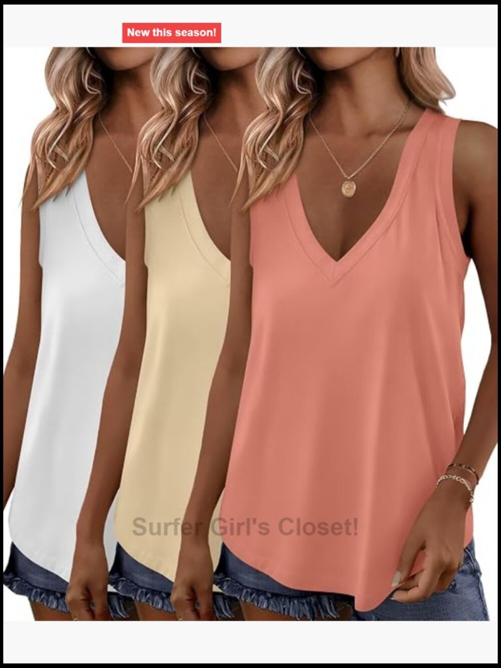 3 Pack Women's V Neck Tank Tops Loose Fit Sleeveless Summer Shirts
